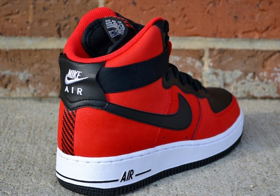 red and black air forces high top
