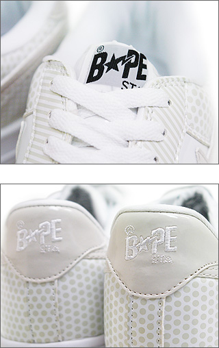 Bape White Polka Dot Pinstipe Bapesta NFS Exclusive - SneakerNews.com