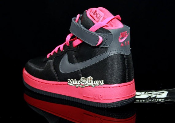 black and pink high top air force ones