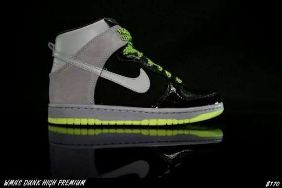 Nike WMNS Dunk High Premium - Black - Silver - Volt - SneakerNews.com