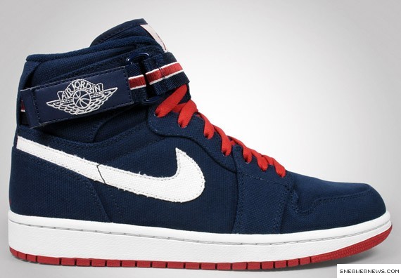 navy blue red and white jordans