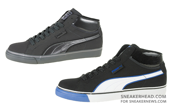 Puma Mid Vulc – Dark Grey – Metallic Silver + Black – White – Royal