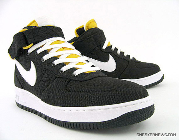 Nike Air Force 1 Mid - Black Quilted Canvas - Varsity Maize