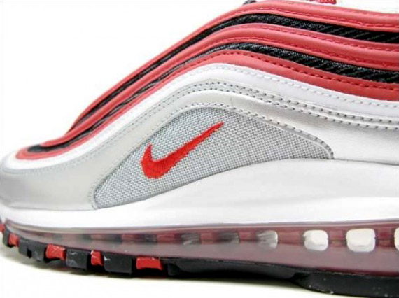 Nike Air Max 97 – Metallic Silver – Varsity Red – Available