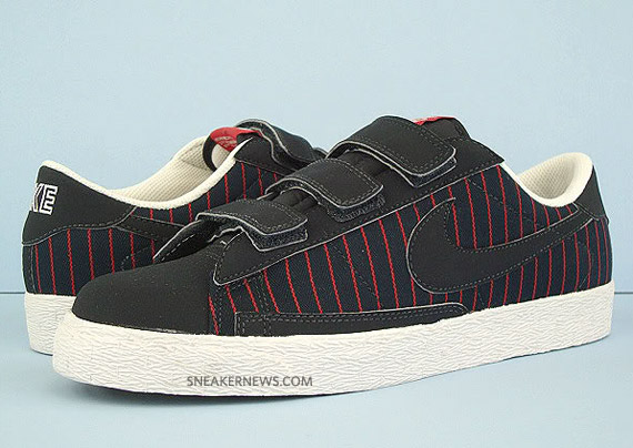 Nike Blazer Low AC Velcro - Dark Obsidian - Varsity Red - Pinstripes | Available