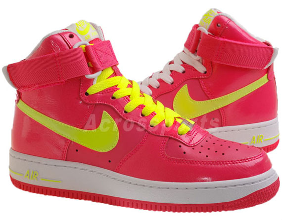 NEW! RARE Womens Nike Air Force 1 Pink White NEON YELLOW High TOP