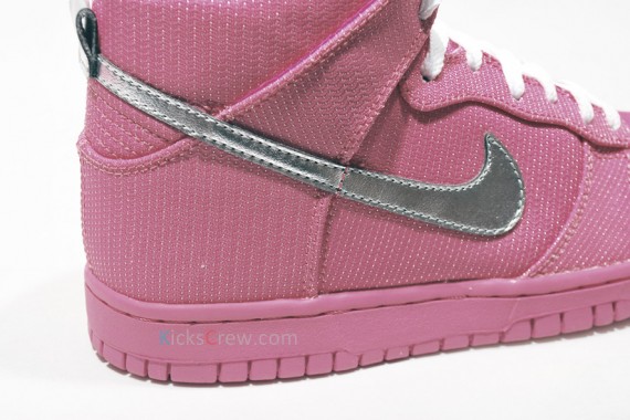 Nike WMNS Dunk High Premium – Pink Flash – Metallic Silver – White | Available
