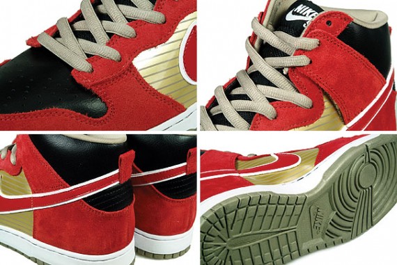 Nike SB Dunk High Pro QS - Metallic Gold - Sport Red - Black - New Images