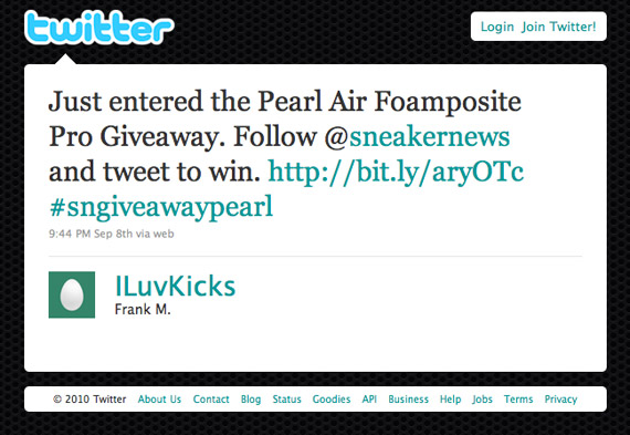 Sneaker News Pearl Foam Giveaway Winner
