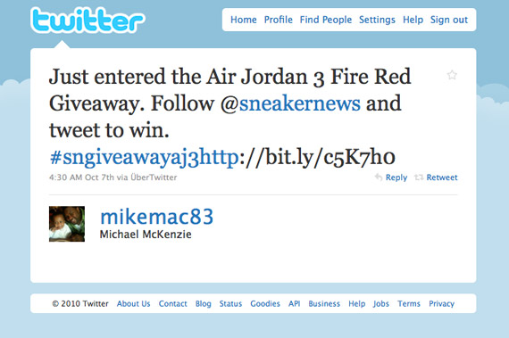 Sn Air Jordan Iii Fire Red Giveaway Winner