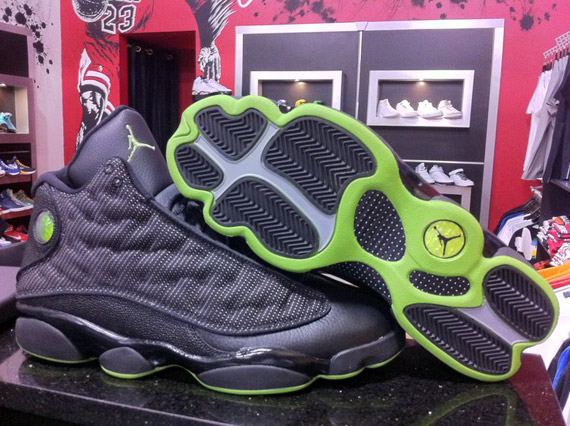 black and green jordan 13s