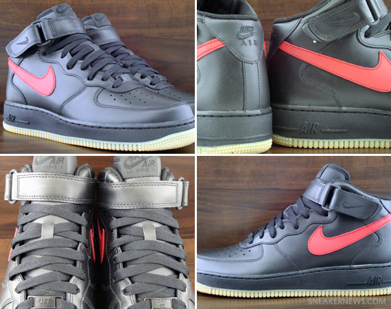 Nike Air Force 1 ’07 Mid – Black – Varsity Red – Gum