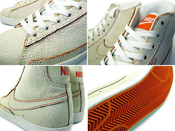 Nike Blazer High – Sail – Orange Blaze – Cracked Leather