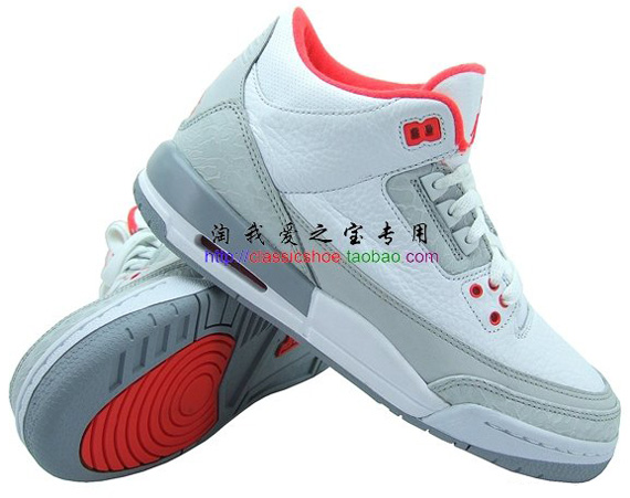 Air Jordan 3 Retro Gs White Grey Solar Red Taobao 07