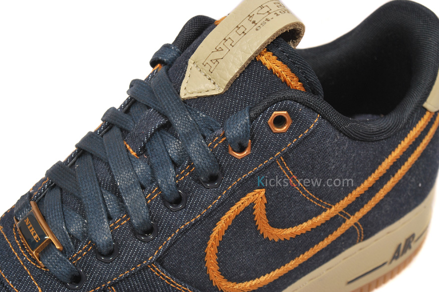 Nike Air Force 1 Premium Denim Dark Obsidian Metallic Bronze 1