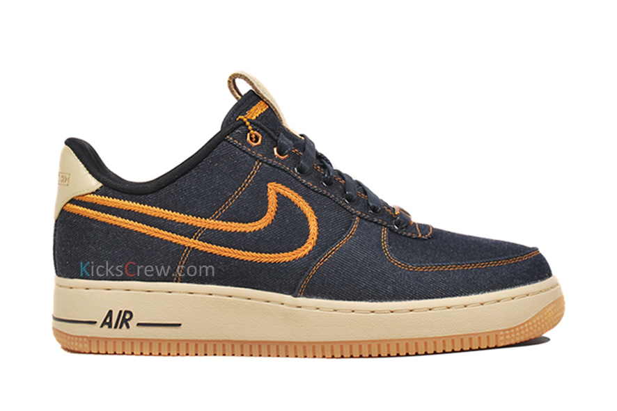 Nike Air Force 1 Premium Denim Dark Obsidian Metallic Bronze 2