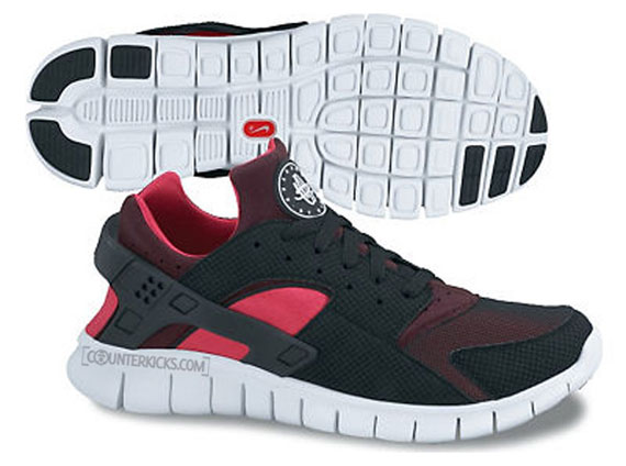 Nike Huarache Free Run Black Red Mahogany Scarlet Fire Black