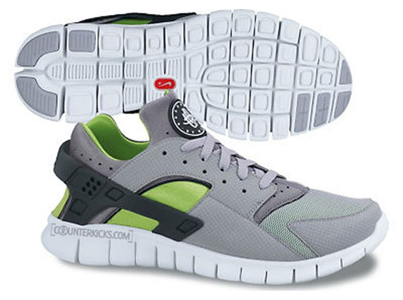 Nike Huarache Free Run Wolf Grey Cool Grey Action Green Wolf Grey