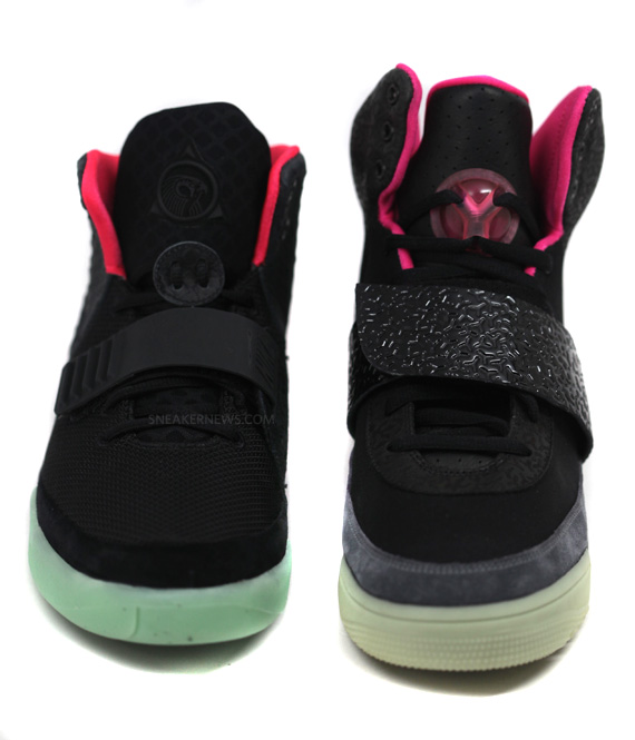 Nike Air Yeezy "Black/Pink" vs. "Black/Solar Red" -