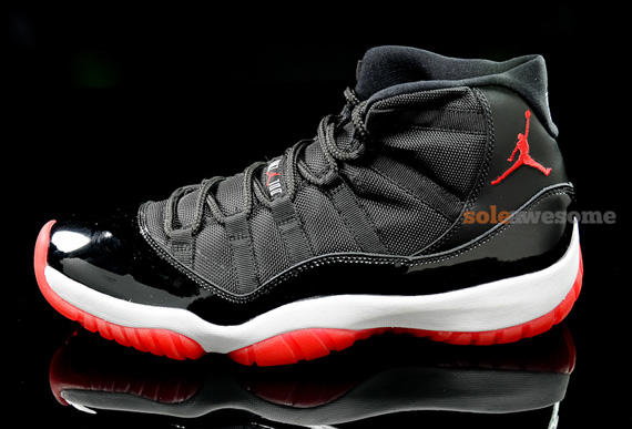 Jordan 11 black red hot sale bottom