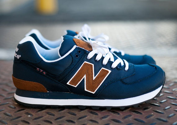 navy blue and brown new balance 574
