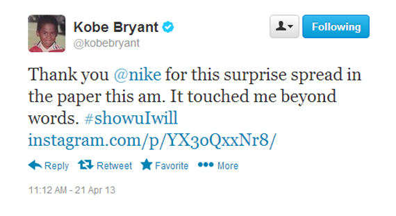 Kobe Bryant Nike Now Show Us Again Tweet