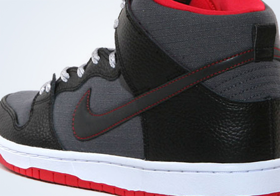 Nike Sb Dunk High Black Grey Red Rip Stop