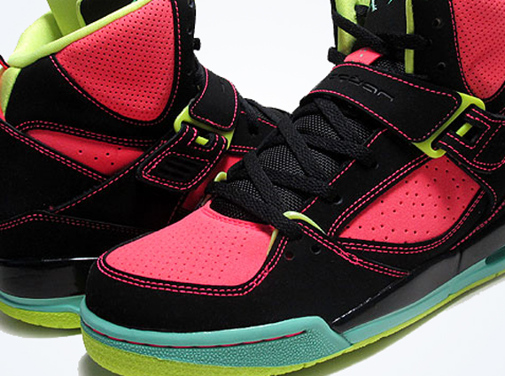 Jordan Flight 45 High GS – Black – Green Glow – Atomic Red