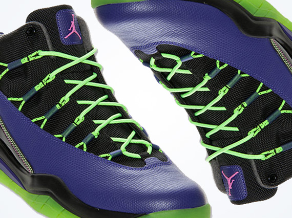 purple and lime green jordans