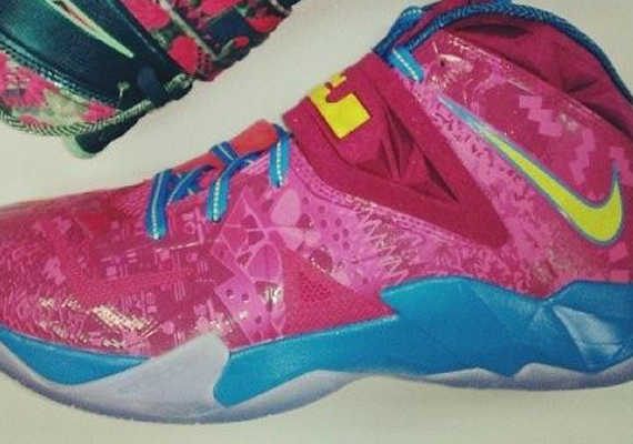 blue and pink lebrons
