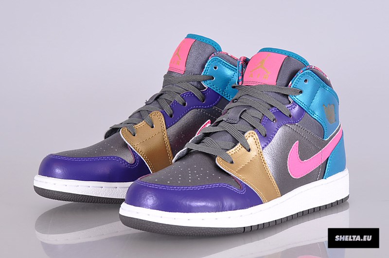 Air Jorda 1 Mid Gs Metallic Dark Grey Metallic Gold Court Purple 09