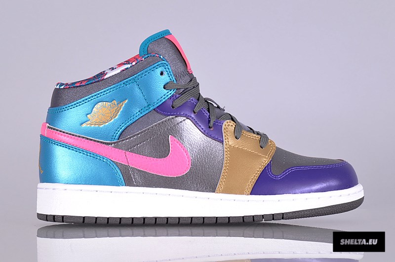 Air Jorda 1 Mid Gs Metallic Dark Grey Metallic Gold Court Purple 10