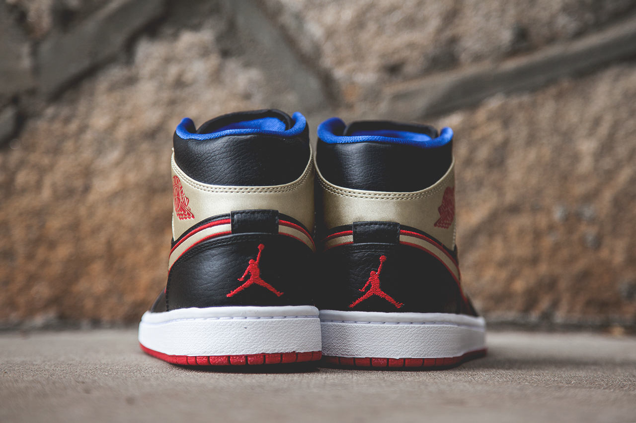 Air Jordan 1 Mid Black Red Gold Available 01