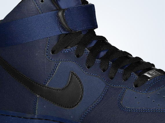 dark blue high top air force ones