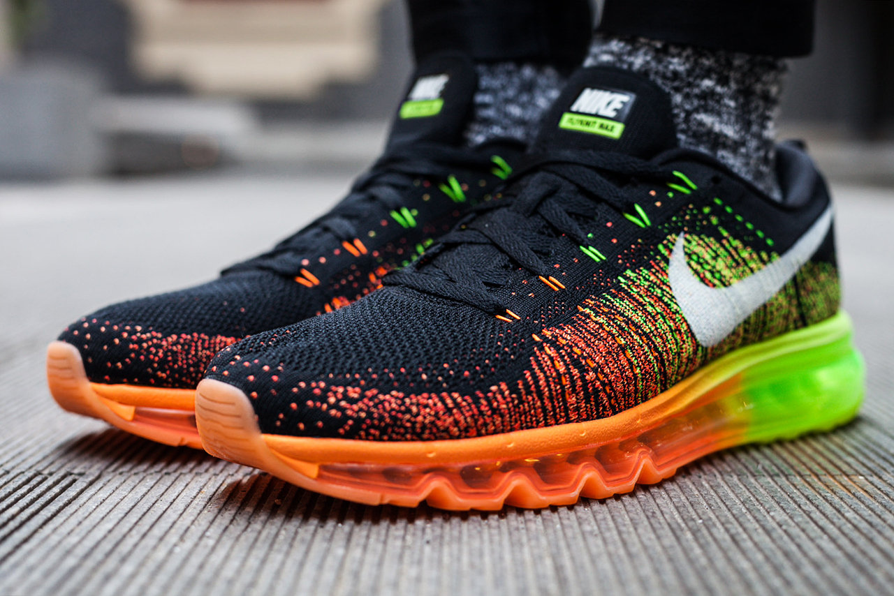 Nike Flyknit Air Max Atomic Orange Electric Green Volt Black 02