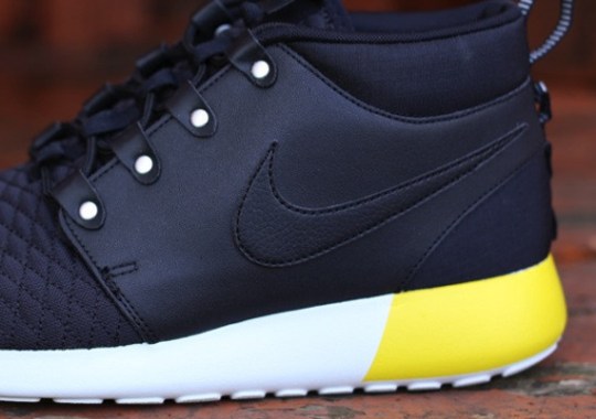 Nike Roshe Run SneakerBoot Leather – Black – Base Grey – Yellow