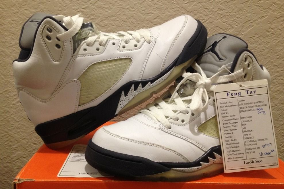 Air Jordan 5 Unreleased White Burgundy Sample 01