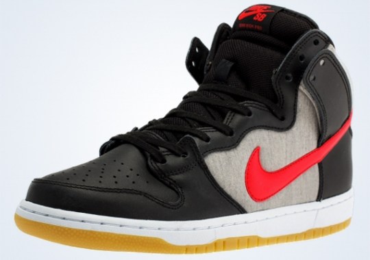 nike sb dunk high black red grey fleece