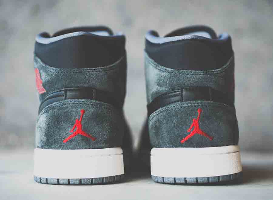 Air Jordan 1 Mid Black Gym Red Charcoal Suede 2