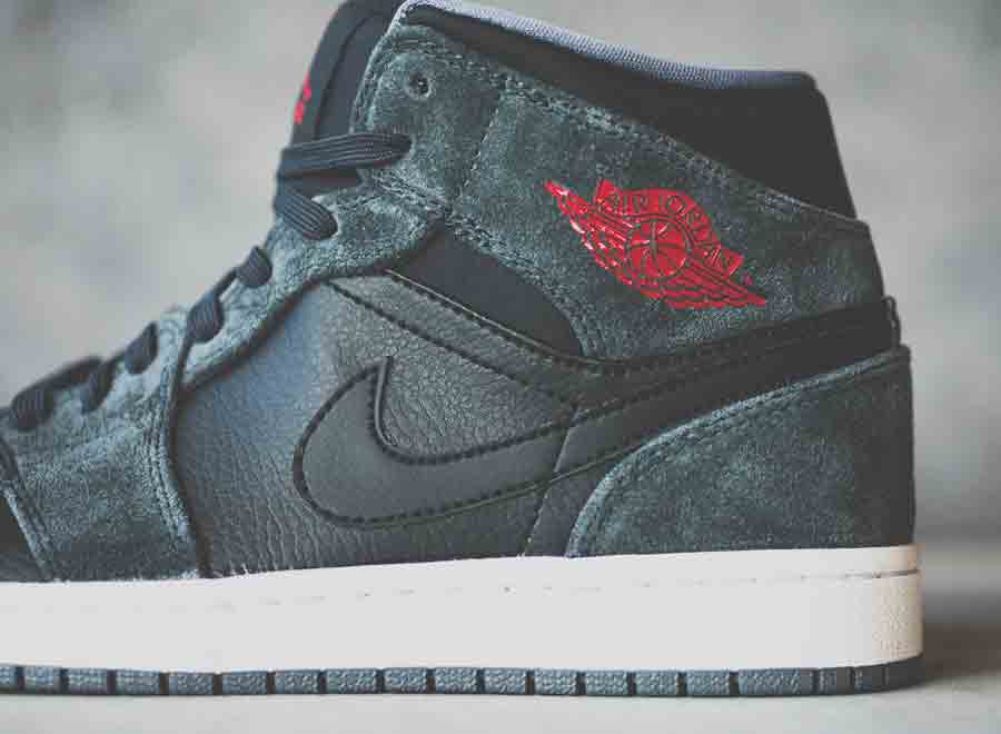 Air Jordan 1 Mid Black Gym Red Charcoal Suede 7