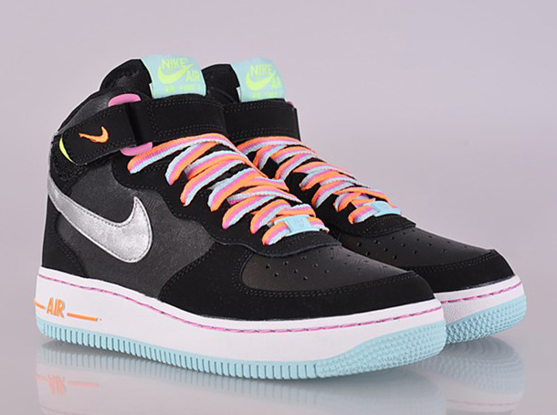 Nike Air Force 1 Mid - Black - Metallic Silver - Glacier Ice - Red