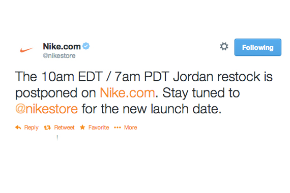 Nikestore Restock of Jordans Postponed