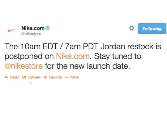 Nikestore Restock of Jordans Postponed