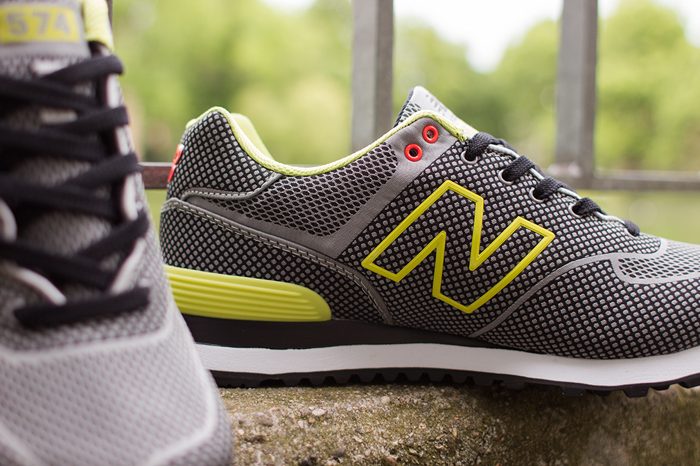 New Balance 574 Woven Grey Yellow Red 06