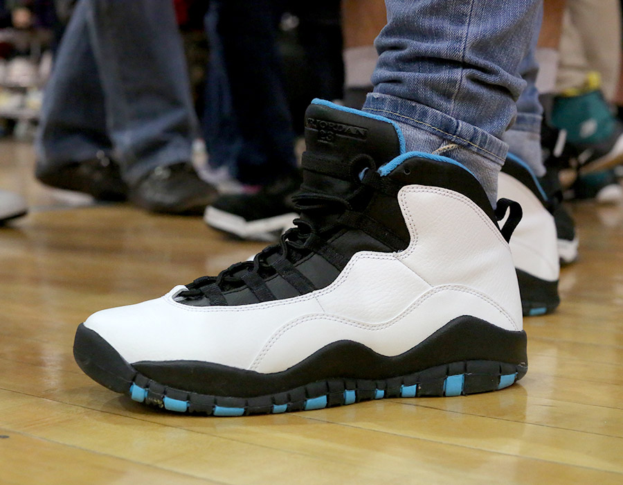 Jordan 10 powder 2024 blue on feet