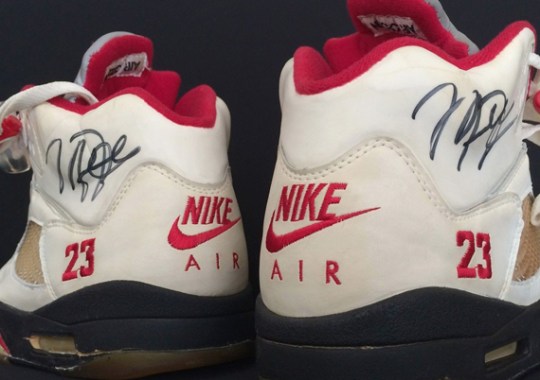 Original Air Jordan 5 “White/Fire Red” Autographed by Michael Jordan
