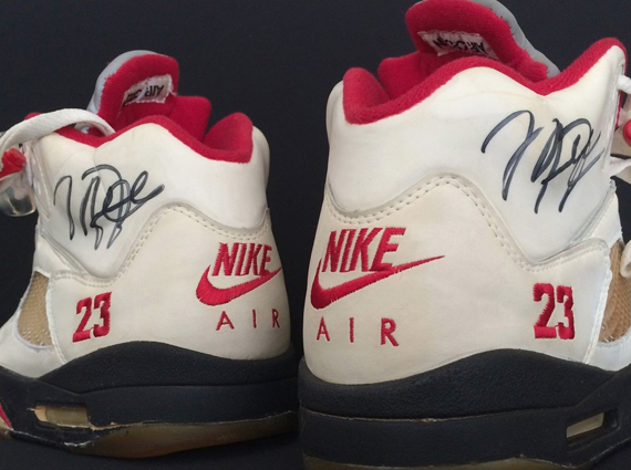 Original Air Jordan 5 “White/Fire Red” Autographed by Michael Jordan