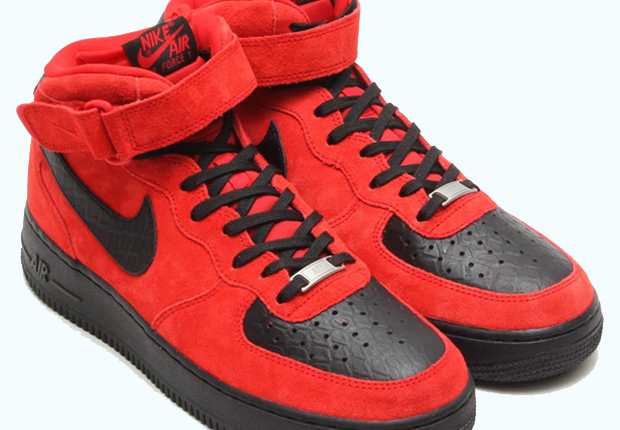 Nike Air Force 1 Mid – Red Suede – Black Python