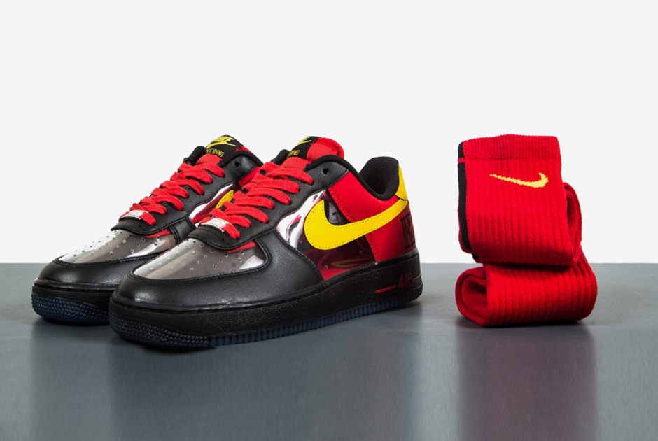 yellow and red air force ones