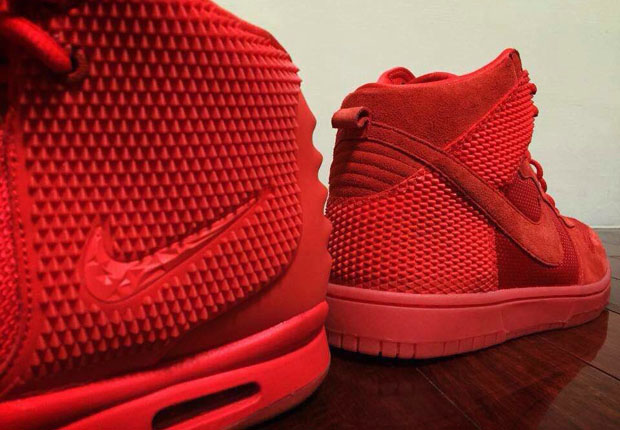 Comparing The Red October Nike Dunk High And Yeezy 2 5